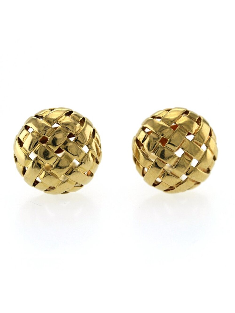 Vintage Tiffany & Co 18K Yellow Gold Basket Weave Woven Clip On Earrings